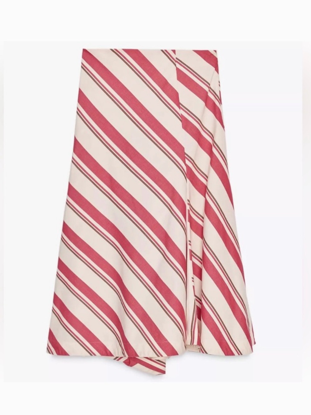 ZARA Cream Red Brown Diagonal Stripe A-Line Asymmetric Skirt! 🌺 - Picture 9 of 16